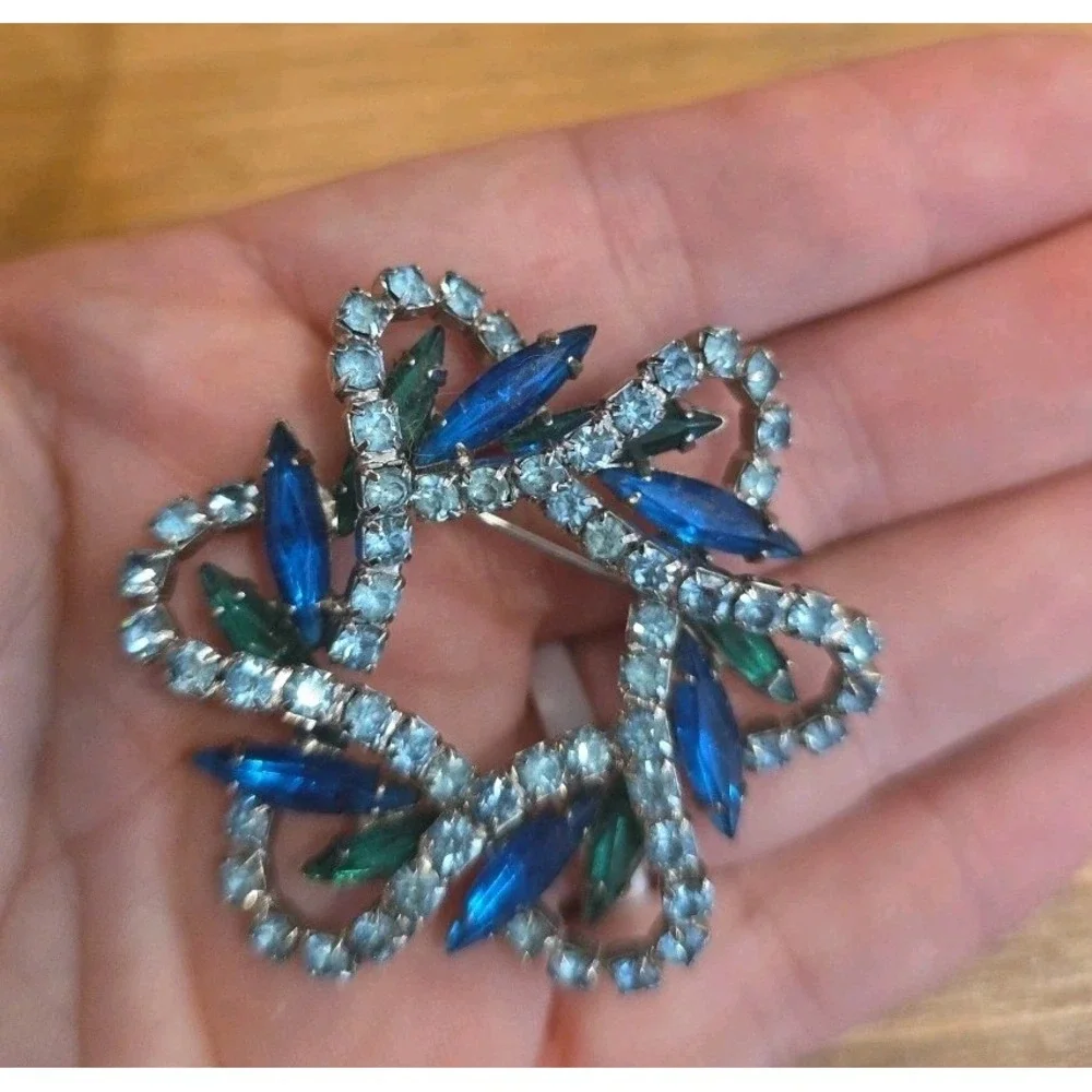 Aqua Blue Clear 2‎ Inch Prong Brooch Pin BEAUTIFUL